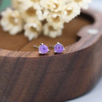 Natural Purple Amethyst Stud Earrings in Sterling Silver, Semi-Precious Gemstone Earrings, 3mm and 3 prong Genuine Amethyst Earrings