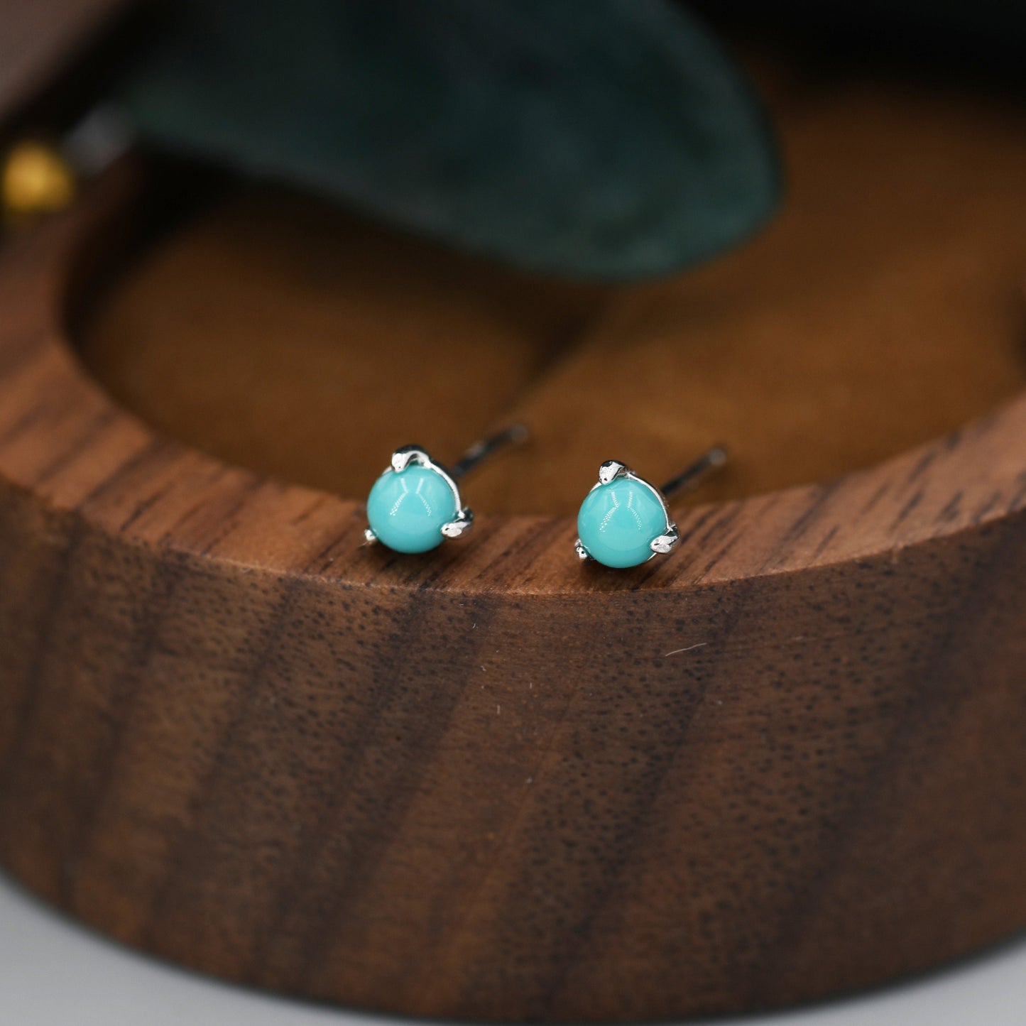 Very Tiny Genuine Turquoise Stone Stud Earrings in Sterling Silver, 3mm Turquoise Stud, Blue Turquoise Earrings, December Birthstone