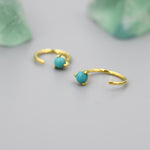 Genuine Green Turquoise Threader Hoop Earrings in Sterling Silver, Silver or Gold, Green Turquoise Turquoise Open Hoop Pull Through Earrings