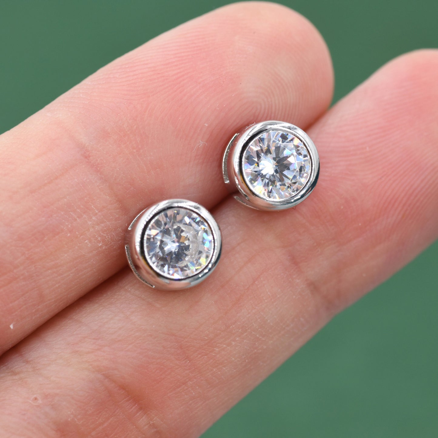 Extra Large 6mm CZ Stud Earrings in Sterling Silver, 6mm Bezel Stud Earrings, 6mm Crystal Earrings, Chunky CZ Stud