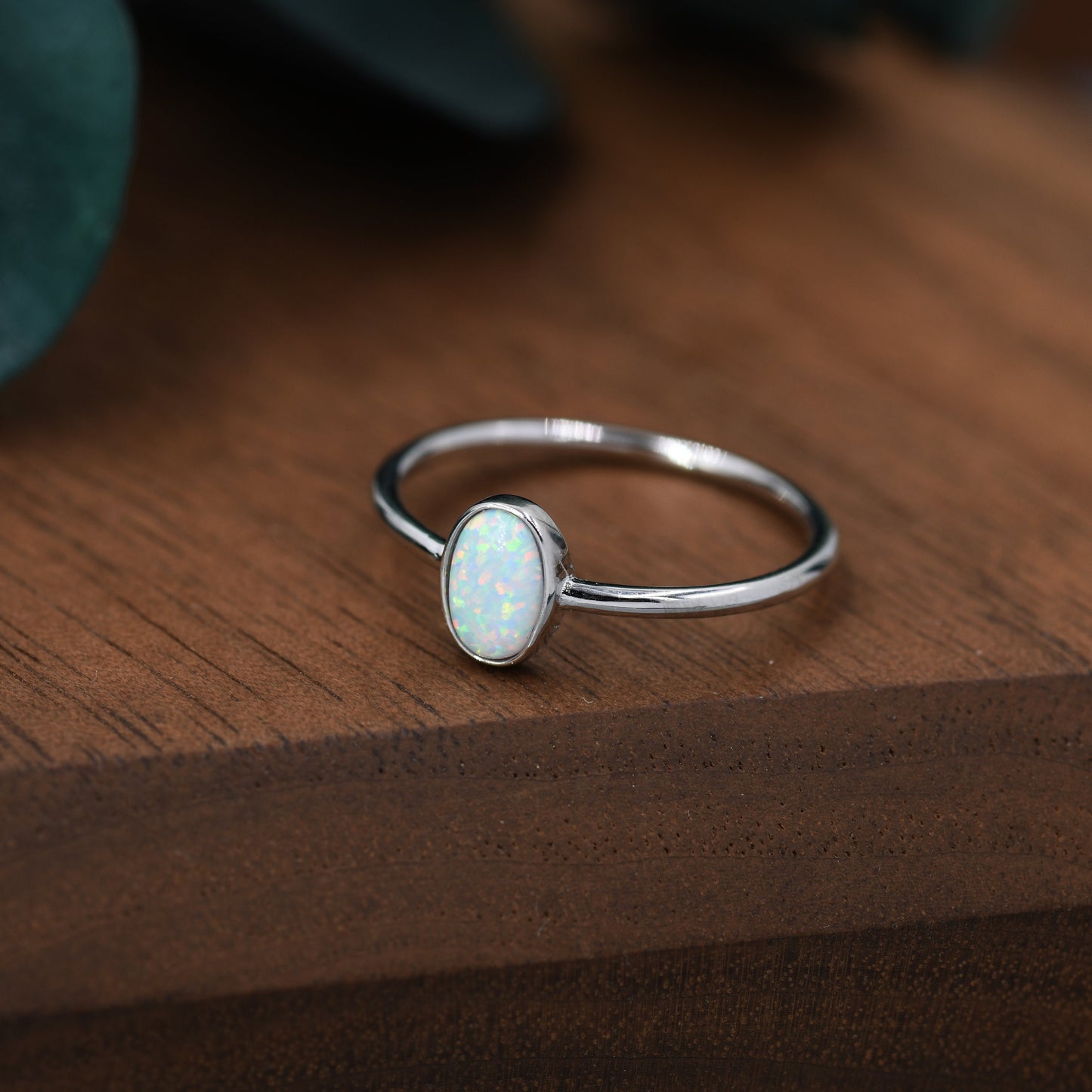 White Fire Oval Opal Ring in Sterling Silver, US 5 - 8, Delicate Opal Stone Ring, Lab Created Opal Ring, Simulated Opal Ring