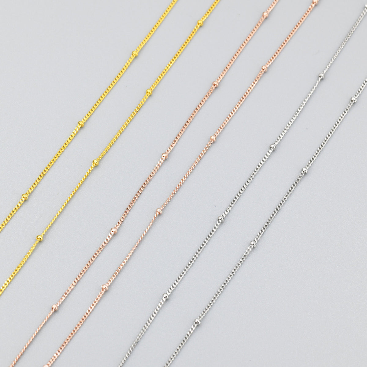 Minimalist Dainty Bead Motif Necklace in Sterling Silver, Various Lengths, Silver or Gold or Rose Gold, Satellite Chain Bead Choker Necklace