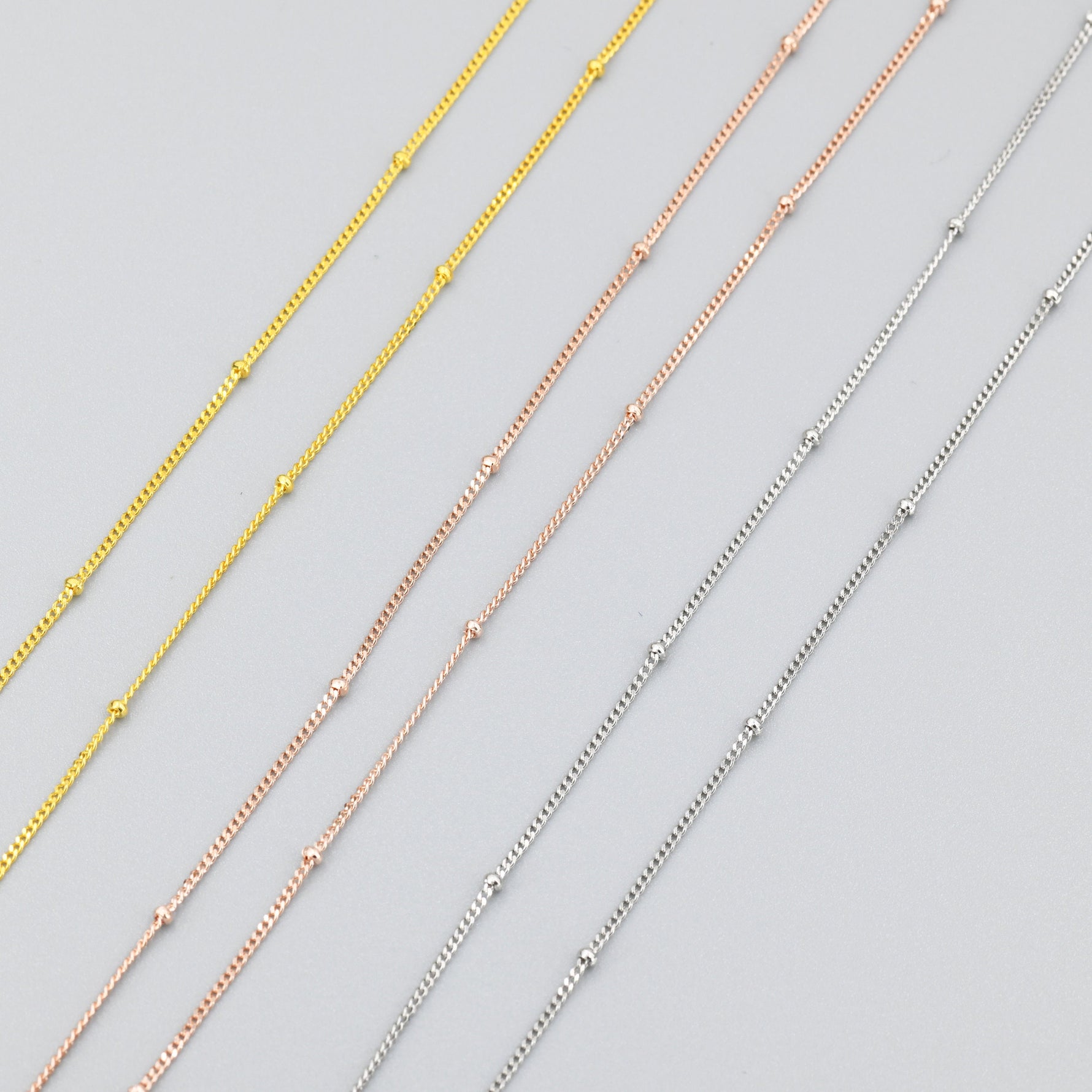 Minimalist Dainty Bead Motif Necklace in Sterling Silver, Various Lengths, Silver or Gold or Rose Gold, Satellite Chain Bead Choker Necklace