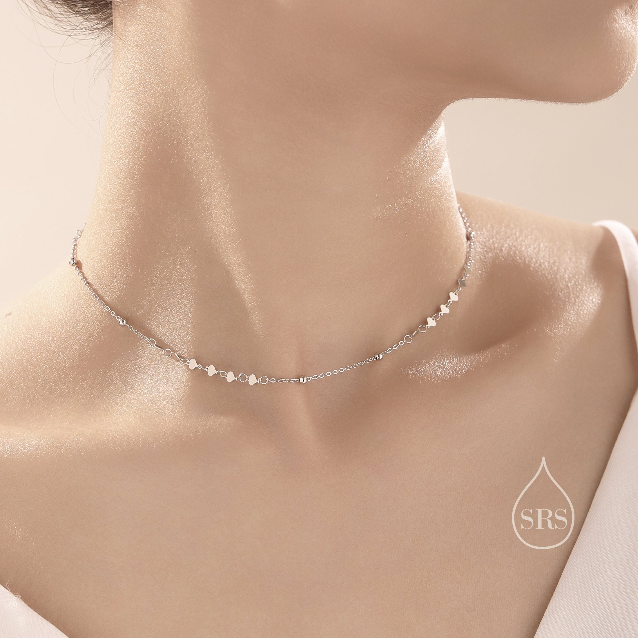 Choker Sequin and Link Chain in Sterling Silver Silver Silver or Gold Silver Rain Silver