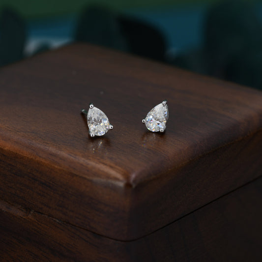 Sterling Silver Pear Cut Moissanite Earrings, 4x6mm Droplet Moissanite Diamond Earrings, April Birthstone Earrings