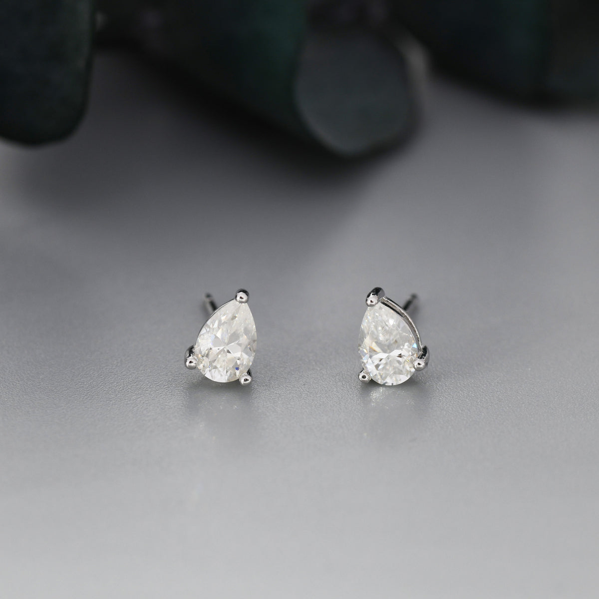 Sterling Silver Pear Cut Moissanite Earrings, 4x6mm Droplet Moissanite Diamond Earrings, April Birthstone Earrings