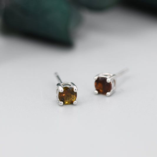 Natural Raw Tourmaline Stone Stud Earrings in Sterling Silver -  Genuine Tourmaline Crystal Stud Earrings  - Dark Whiskey Tourmaline