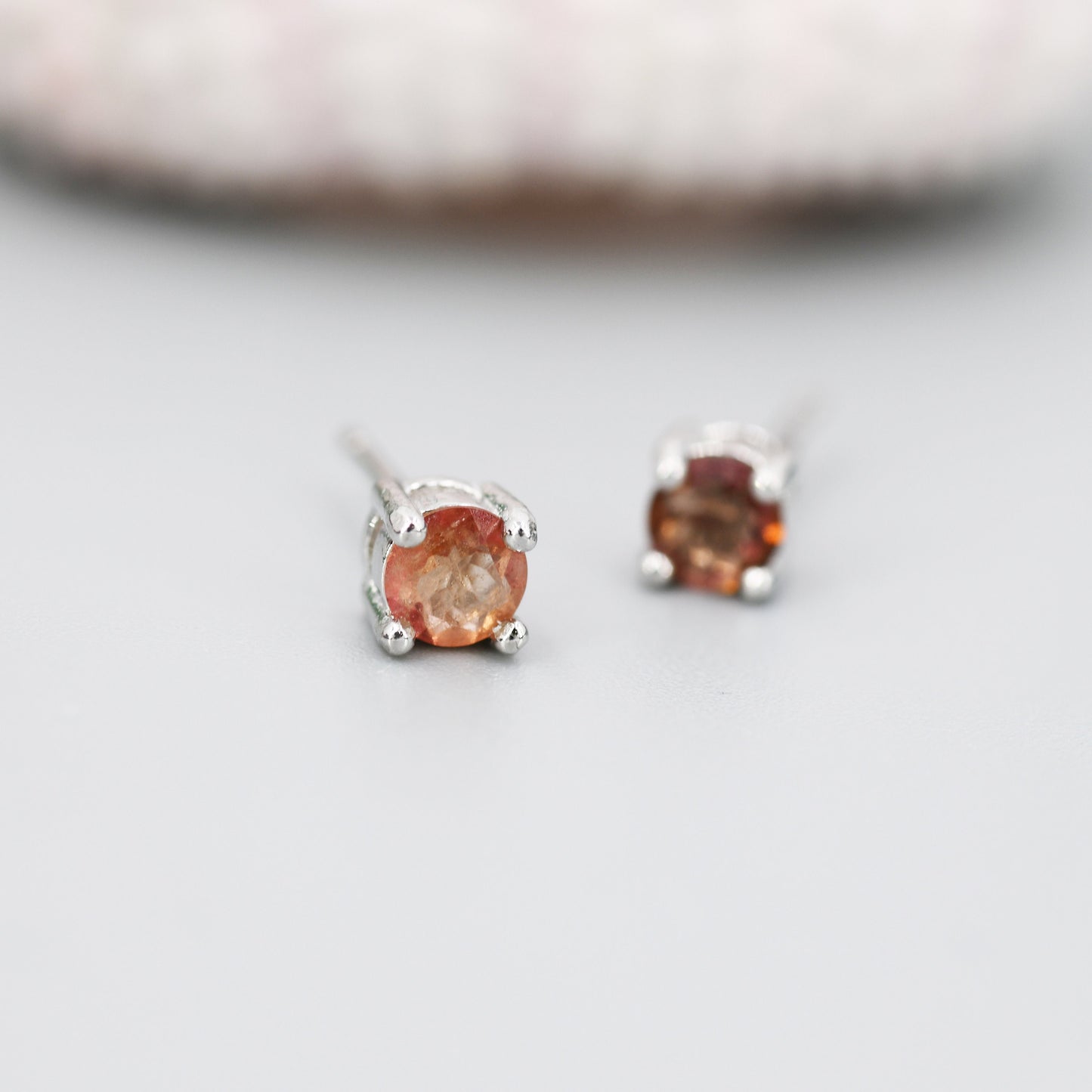 Natural Raw Tourmaline Stone Stud Earrings in Sterling Silver -  Genuine Tourmaline Crystal Stud Earrings  - Watermelon Tourmaline