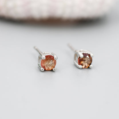 Natural Raw Tourmaline Stone Stud Earrings in Sterling Silver -  Genuine Tourmaline Crystal Stud Earrings  - Watermelon Tourmaline