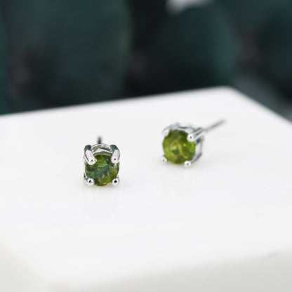 Natural Raw Tourmaline Stone Stud Earrings in Sterling Silver -  Genuine Tourmaline Crystal Stud Earrings  - Green Tourmaline