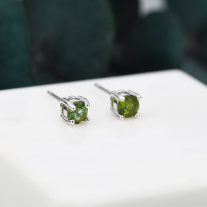 Natural Raw Tourmaline Stone Stud Earrings in Sterling Silver -  Genuine Tourmaline Crystal Stud Earrings  - Green Tourmaline