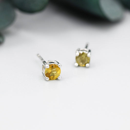 Natural Raw Tourmaline Stone Stud Earrings in Sterling Silver -  Genuine Tourmaline Crystal Stud Earrings  - Yellow Green Tourmaline