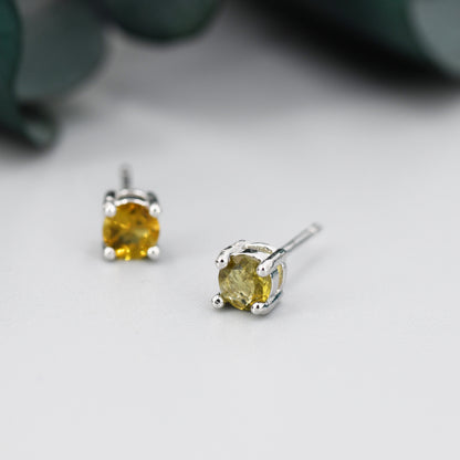 Natural Raw Tourmaline Stone Stud Earrings in Sterling Silver -  Genuine Tourmaline Crystal Stud Earrings  - Yellow Green Tourmaline