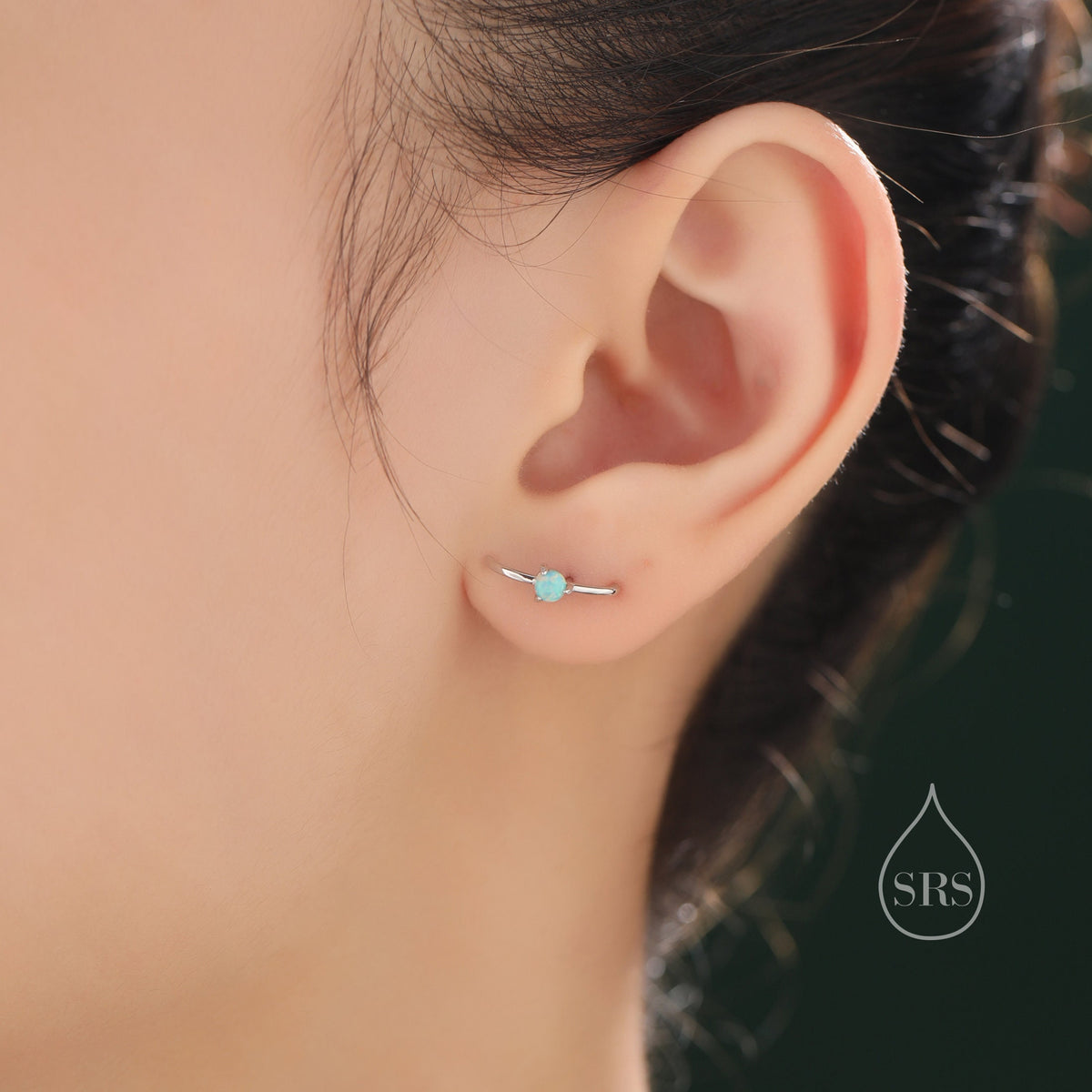 Single Piercing Moonstone or Opal Skinny Earlobe Cuff Earring in Sterling Silver, Lobe Cuff, Silver or Gold or Rose Gold