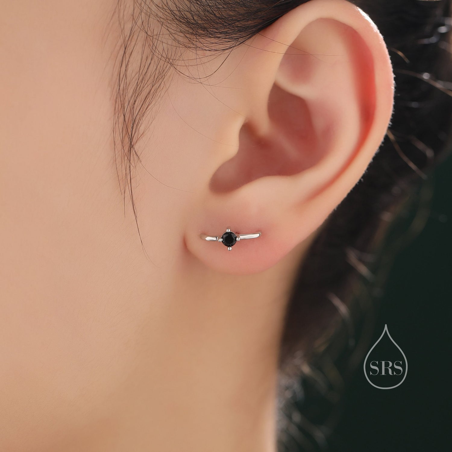 Single Piercing CZ Skinny Earlobe Cuff Earring in Sterling Silver, Lobe Cuff, Silver or Gold or Rose Gold, Stapler Earrings