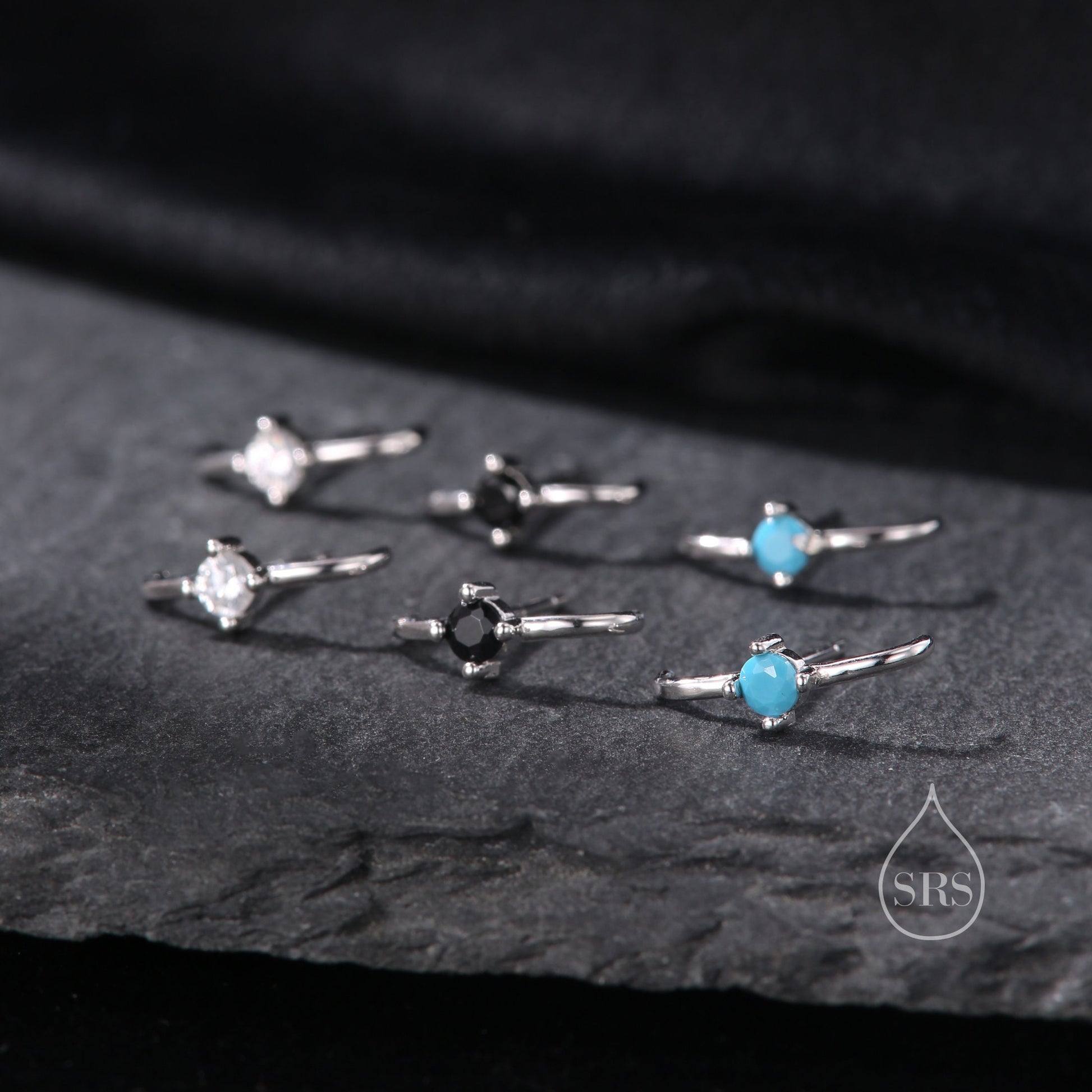 Single Piercing CZ Skinny Earlobe Cuff Earring in Sterling Silver, Lobe Cuff, Silver or Gold or Rose Gold, Stapler Earrings