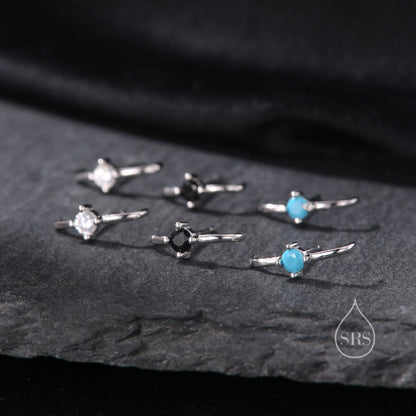 Single Piercing CZ Skinny Earlobe Cuff Earring in Sterling Silver, Lobe Cuff, Silver or Gold or Rose Gold, Stapler Earrings