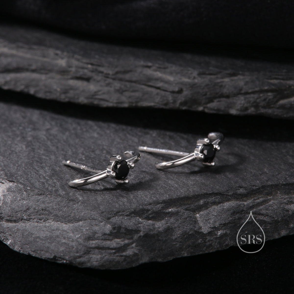 Single Piercing CZ Skinny Earlobe Cuff Earring in Sterling Silver, Lobe Cuff, Silver or Gold or Rose Gold, Stapler Earrings
