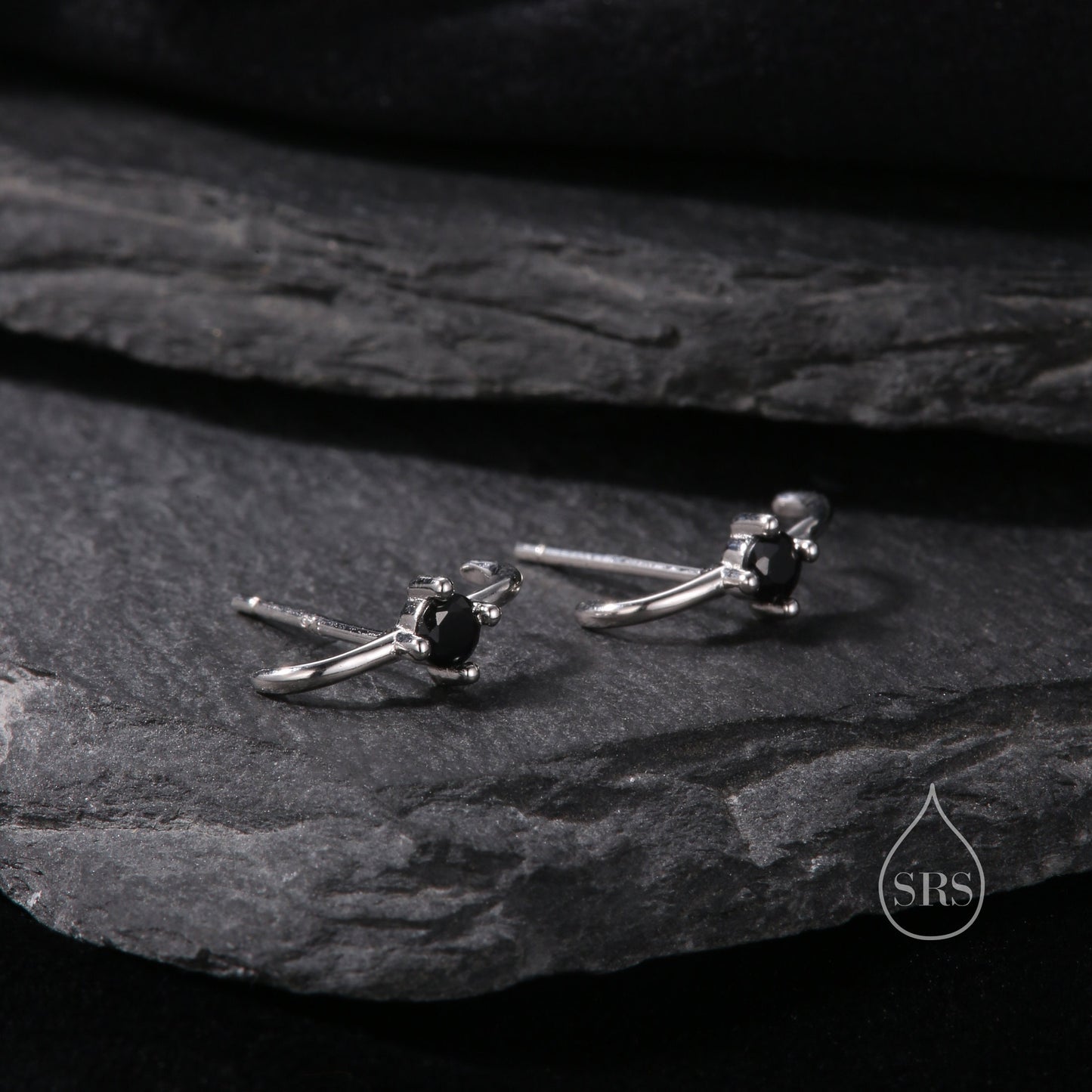 Single Piercing CZ Skinny Earlobe Cuff Earring in Sterling Silver, Lobe Cuff, Silver or Gold or Rose Gold, Stapler Earrings