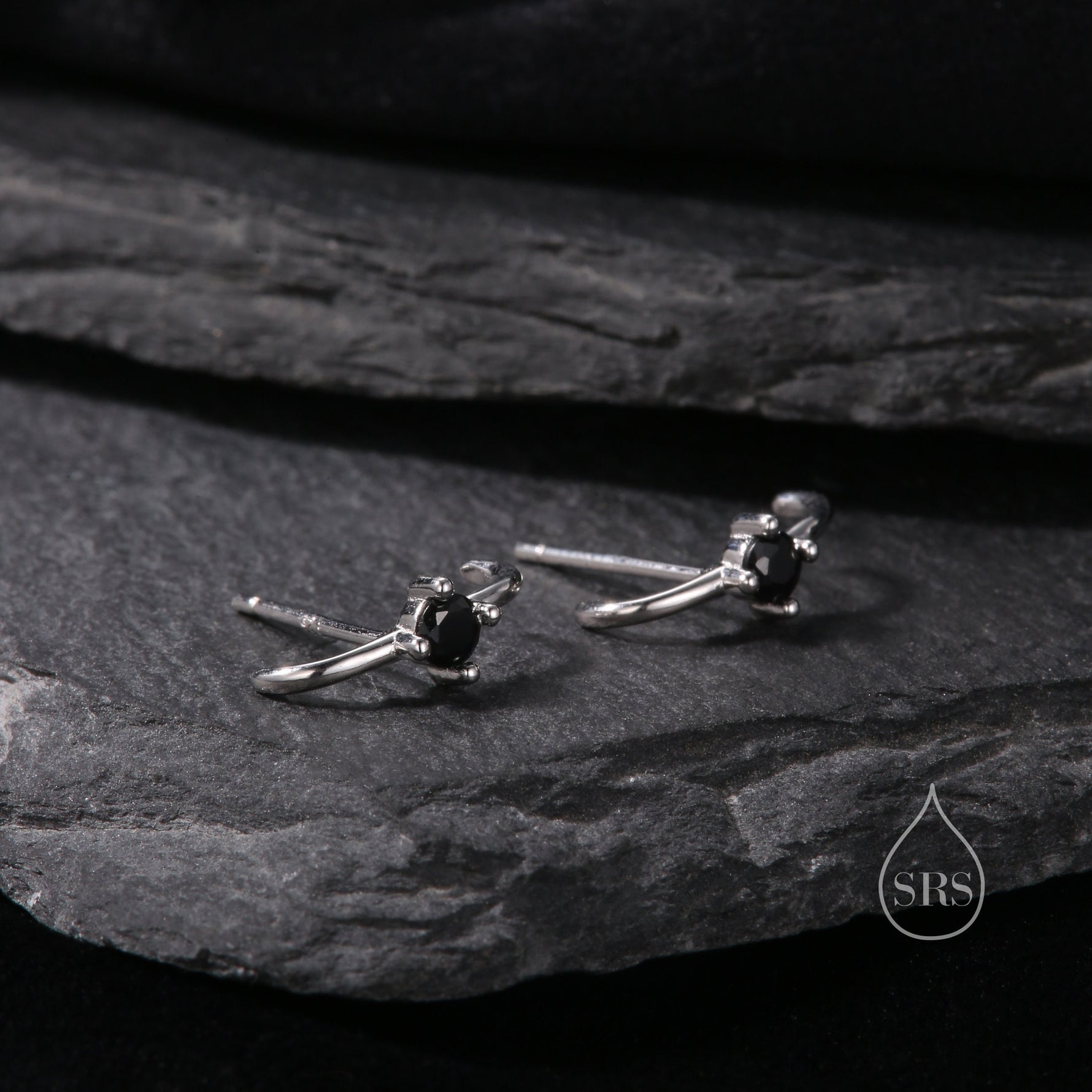 Single Piercing CZ Skinny Earlobe Cuff Earring in Sterling Silver, Lobe Cuff, Silver or Gold or Rose Gold, Stapler Earrings