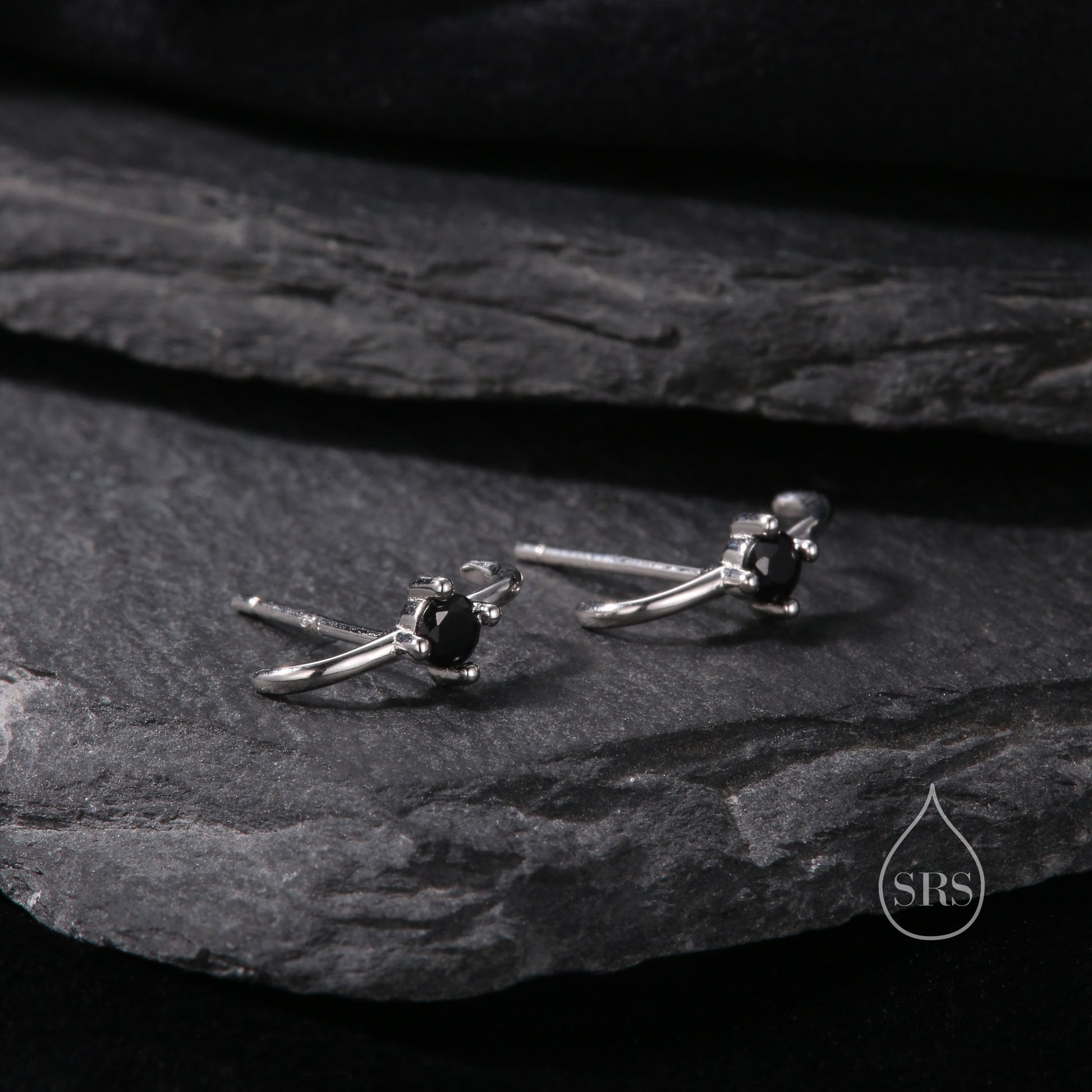 Single Piercing CZ Skinny Earlobe Cuff Earring in Sterling Silver, Lobe Cuff, Silver or Gold or Rose Gold, Stapler Earrings