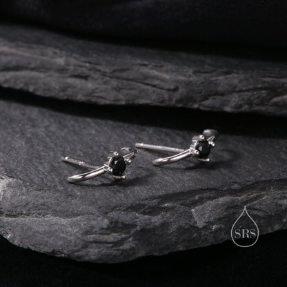 Single Piercing CZ Skinny Earlobe Cuff Earring in Sterling Silver, Lobe Cuff, Silver or Gold or Rose Gold, Stapler Earrings