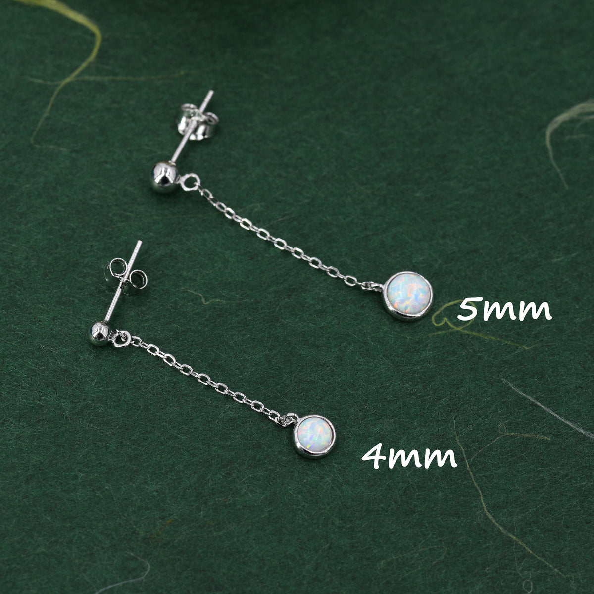 Sale! White Opal with Chain Dangle Stud Earrings in Sterling Silver, Silver or Gold, Lab Opal Earrings, Minimal Dangling Fire Opal Earrings