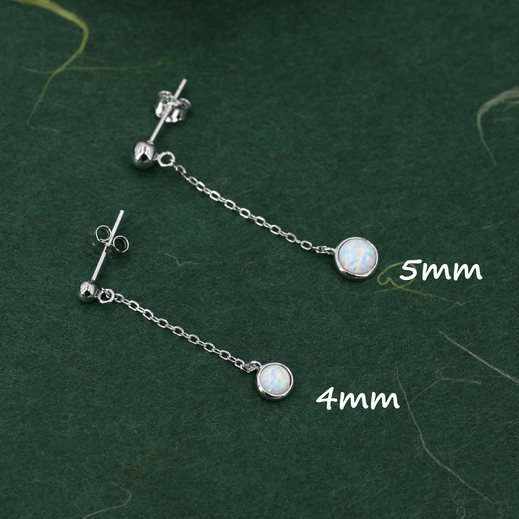 Sale! White Opal with Chain Dangle Stud Earrings in Sterling Silver, Silver or Gold, Lab Opal Earrings, Minimal Dangling Fire Opal Earrings