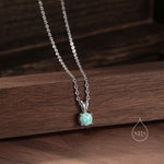 Tiny Aqua Green Opal Pendant Necklace in Sterling Silver, 5mm Lab Opal Necklace, Single Opal Necklace, Fire Opal Necklace