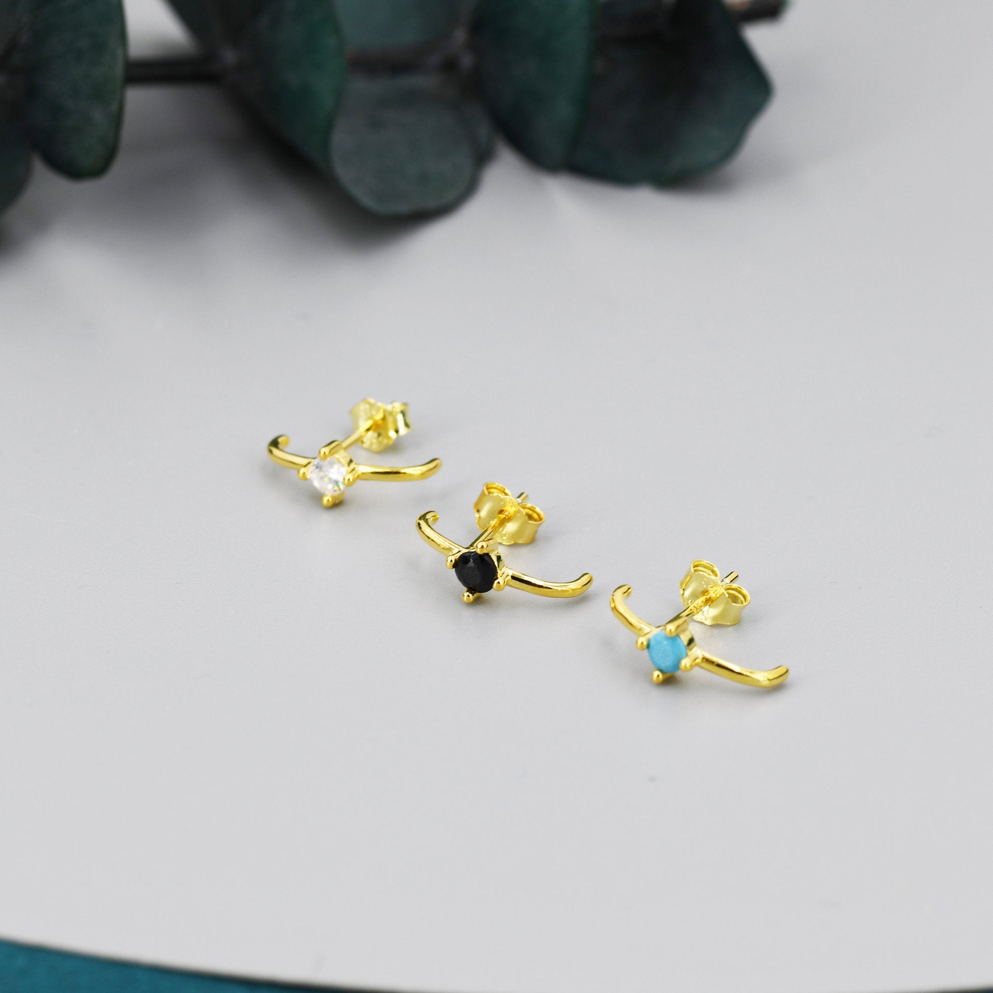 Single Piercing CZ Skinny Earlobe Cuff Earring in Sterling Silver, Lobe Cuff, Silver or Gold or Rose Gold, Stapler Earrings