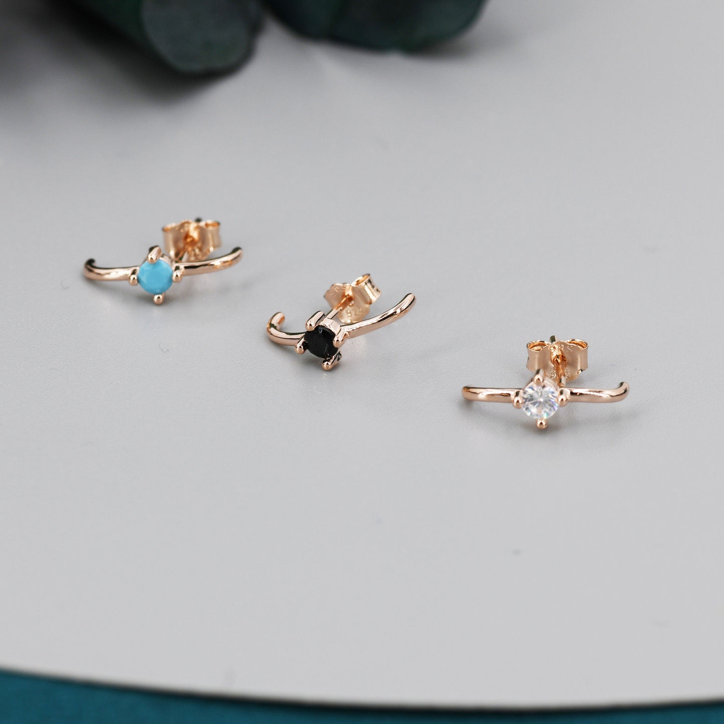 Single Piercing CZ Skinny Earlobe Cuff Earring in Sterling Silver, Lobe Cuff, Silver or Gold or Rose Gold, Stapler Earrings