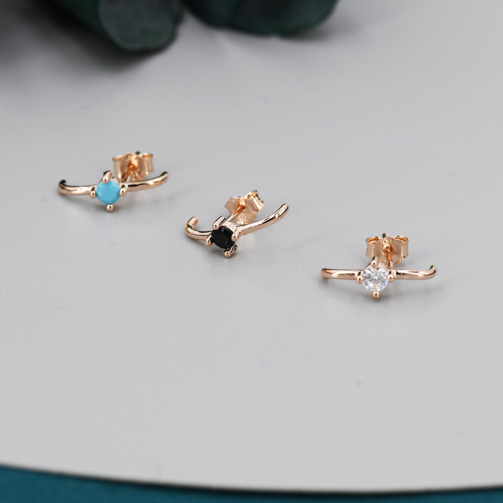 Single Piercing CZ Skinny Earlobe Cuff Earring in Sterling Silver, Lobe Cuff, Silver or Gold or Rose Gold, Stapler Earrings