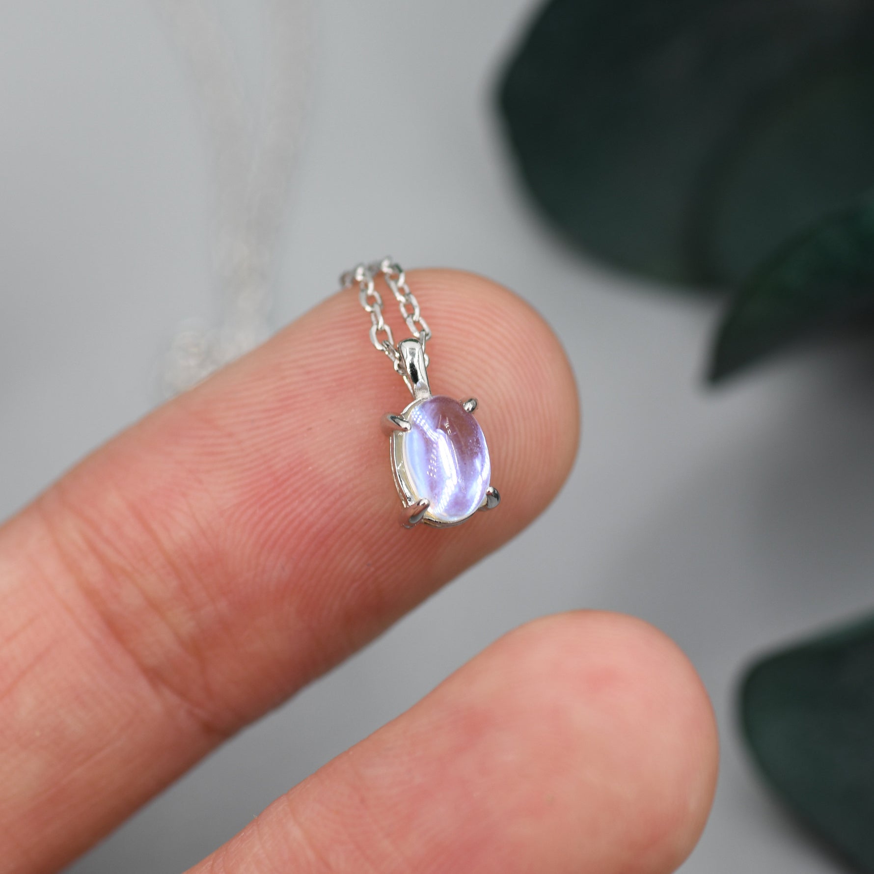 Oval Moonstone Pendant Necklace in Sterling Silver, Moonstone Necklace, 4x6mm Oval Shape Moonstone Necklace, Aurora Crystal, AB Crystal