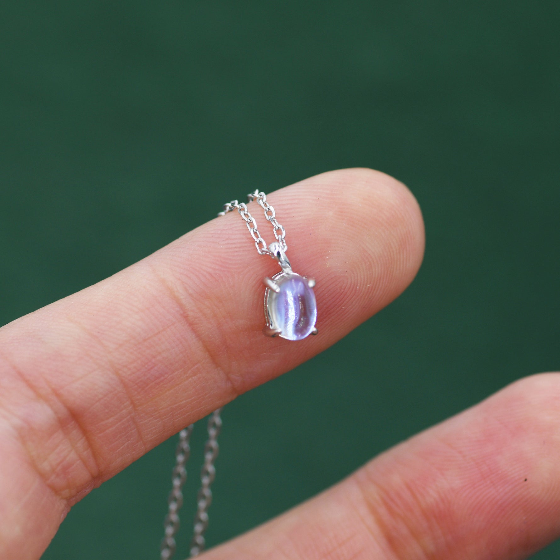 Oval Moonstone Pendant Necklace in Sterling Silver, Moonstone Necklace, 4x6mm Oval Shape Moonstone Necklace, Aurora Crystal, AB Crystal