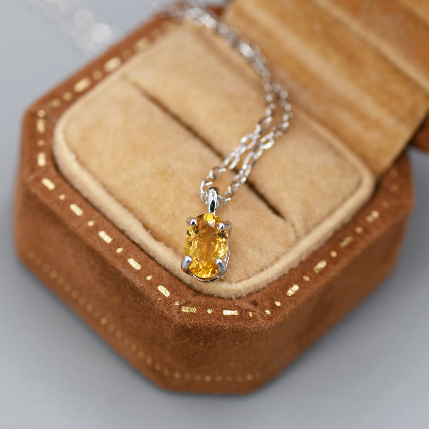 Extra Tiny Genuine Yellow Citrine Crystal Oval Pendant Necklace in Sterling Silver, 4x6 mm