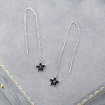 Black CZ Flower Threader Earrings in Sterling Silver, Silver or Gold, Forget-me-not Floral Ear Threaders, Sparkly CZ Threaders