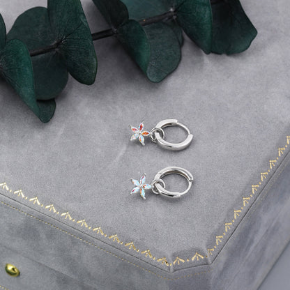 Aurora Colour Flower CZ Huggie Hoop in Sterling Silver, Silver or Gold, Colour Changing Flower Hoops, Detachable and Interchangeable