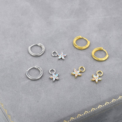 Aurora Colour Flower CZ Huggie Hoop in Sterling Silver, Silver or Gold, Colour Changing Flower Hoops, Detachable and Interchangeable