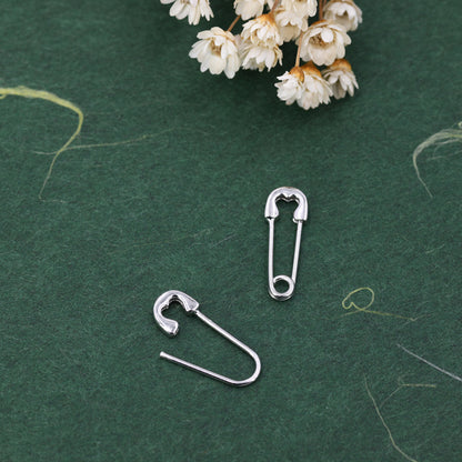 Safety Pin Hoop Earrings in Sterling Silver, Silver, Gold or Black Rhodium, Available in 3 Sizes, Safety Pin Earrings, Silver or Black