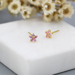 Tiny Pink CZ Flower Stud Earrings in Sterling Silver, Silver or Gold, Pink Crystal Flower Earrings, Stacking Earrings