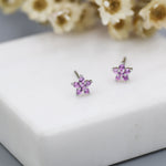 Tiny Pink CZ Flower Stud Earrings in Sterling Silver, Silver or Gold, Pink Crystal Flower Earrings, Stacking Earrings