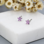 Tiny Pink CZ Flower Stud Earrings in Sterling Silver, Silver or Gold, Pink Crystal Flower Earrings, Stacking Earrings