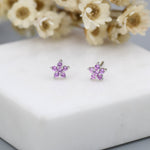 Tiny Pink CZ Flower Stud Earrings in Sterling Silver, Silver or Gold, Pink Crystal Flower Earrings, Stacking Earrings