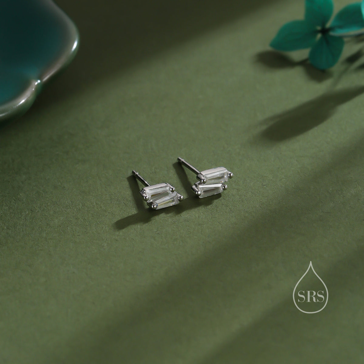 Double Trapezoid CZ Stud Earrings in Sterling Silver