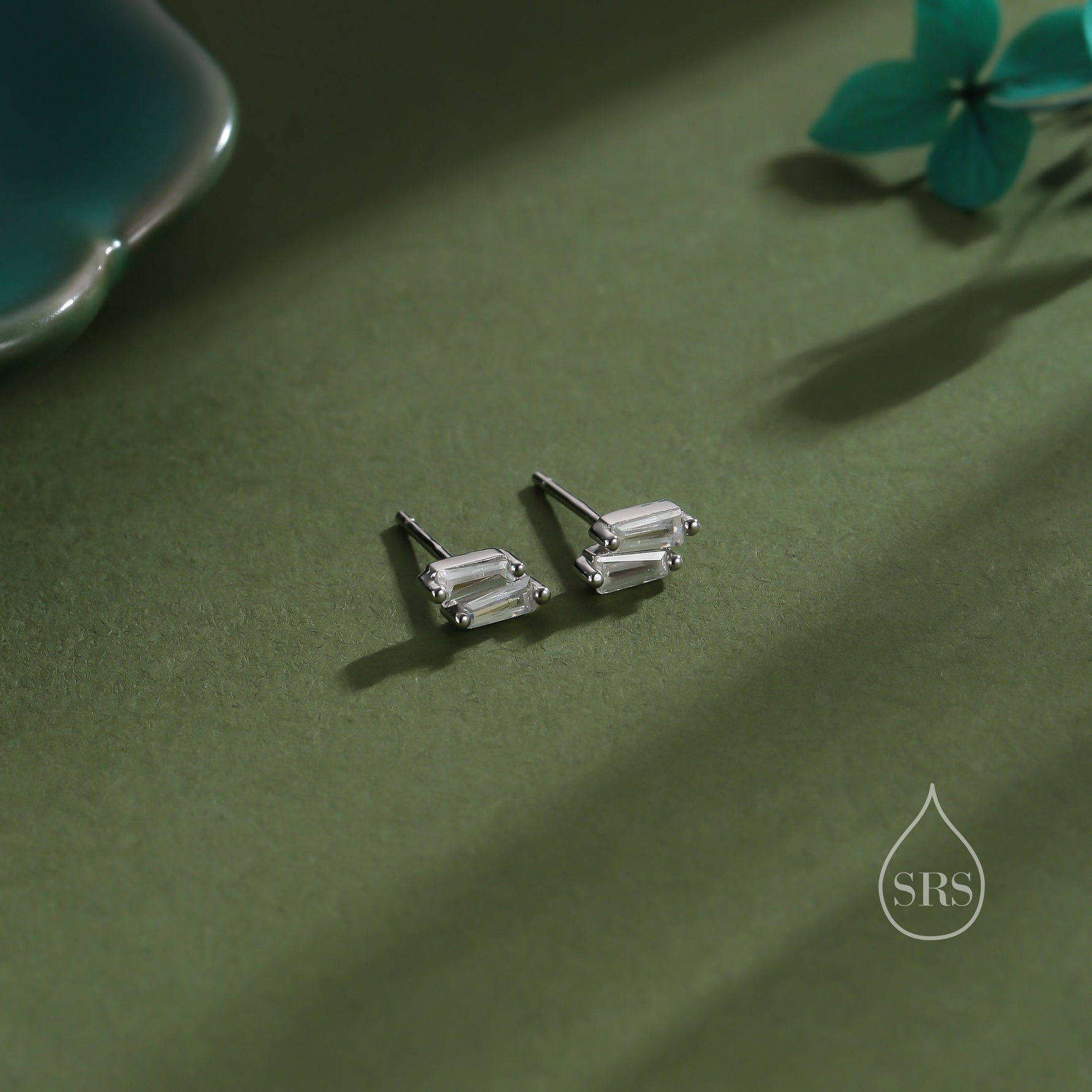 Double Trapezoid CZ Stud Earrings in Sterling Silver