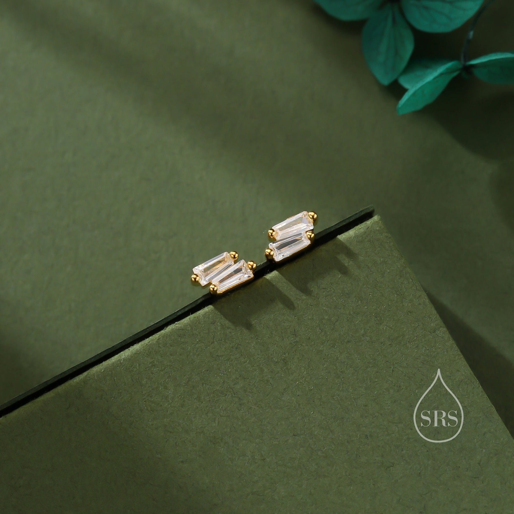 Double Trapezoid CZ 18G Screw Back Earrings in Sterling Silver