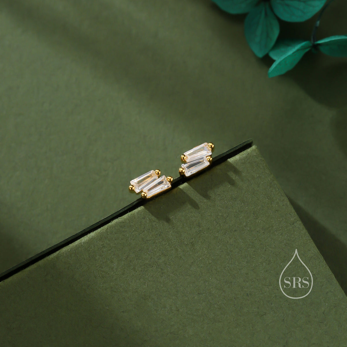 Double Trapezoid CZ Stud Earrings in Sterling Silver