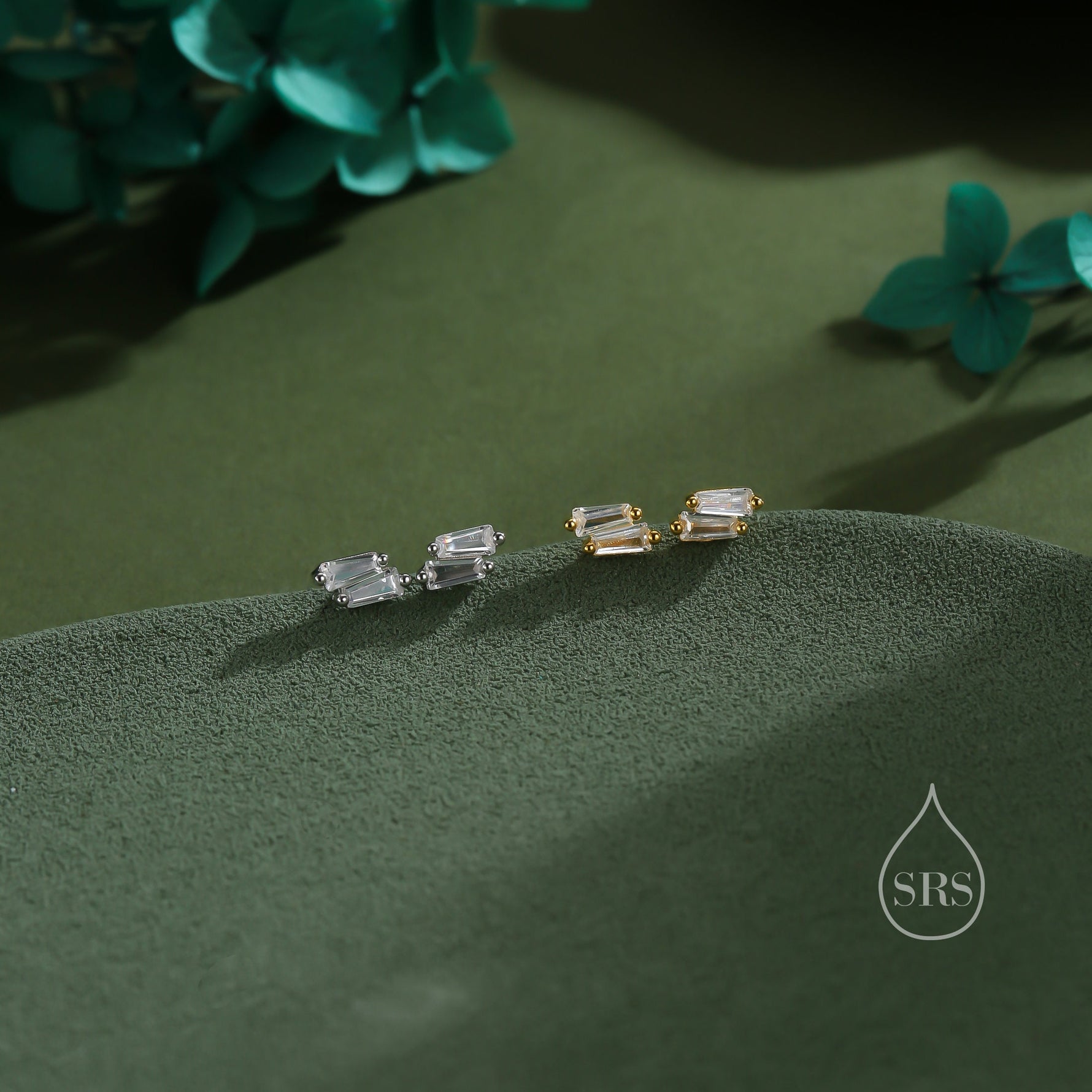 Double Trapezoid CZ 18G Screw Back Earrings in Sterling Silver