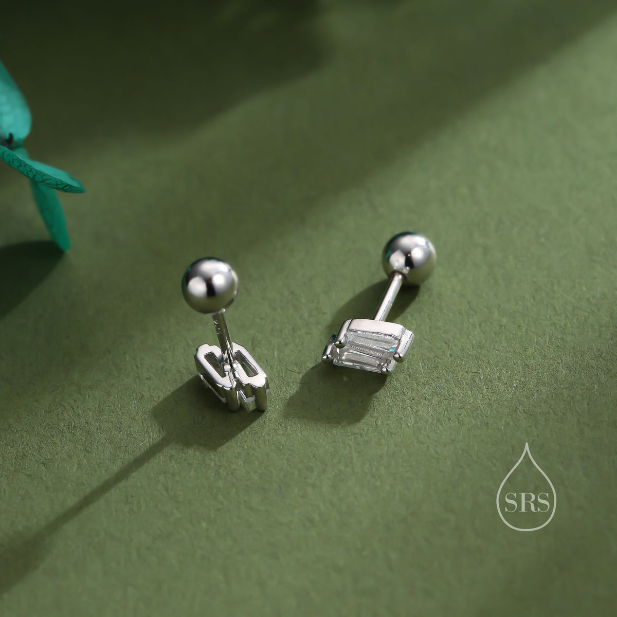 Double Trapezoid CZ 18G Screw Back Earrings in Sterling Silver
