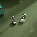 Double Trapezoid CZ 18G Screw Back Earrings in Sterling Silver